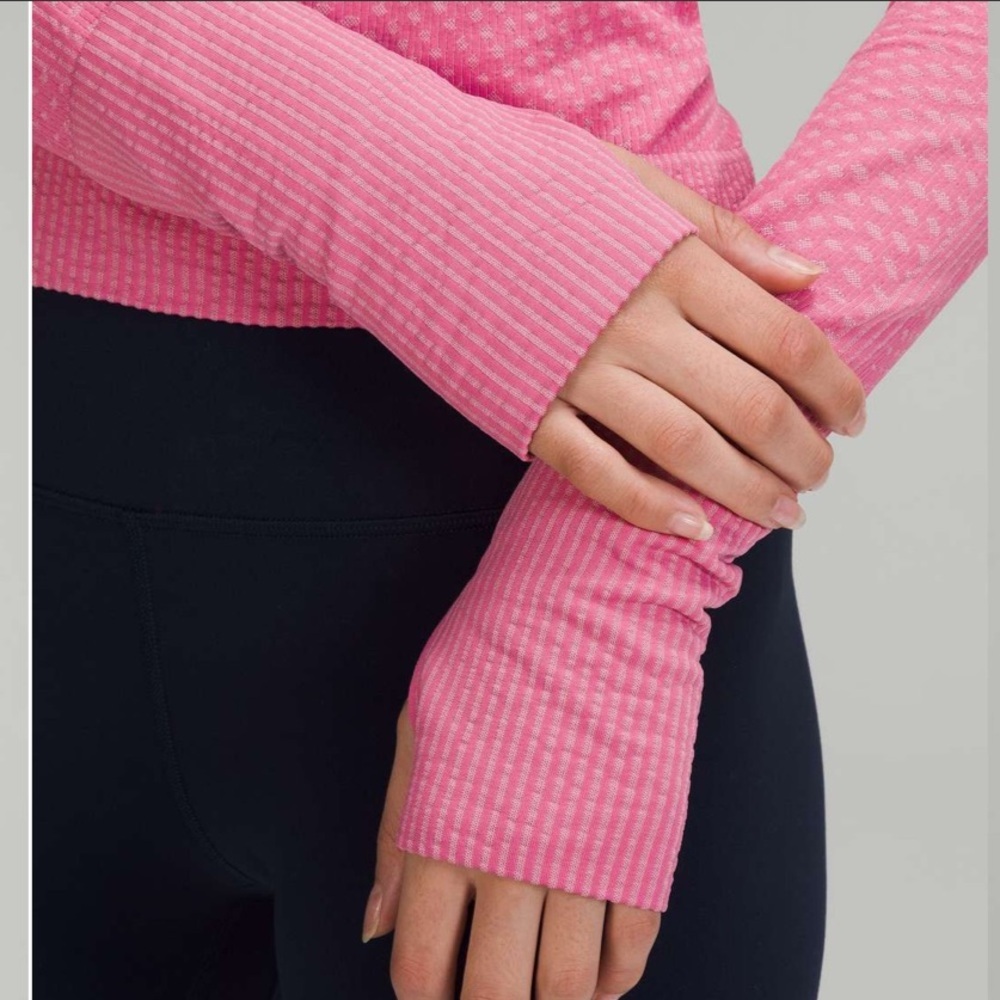 Lululemon Rest Less Cropped Half-Zip Grid Warp Pink Blossom / Sugar Pink 6 - Picture 2 of 8